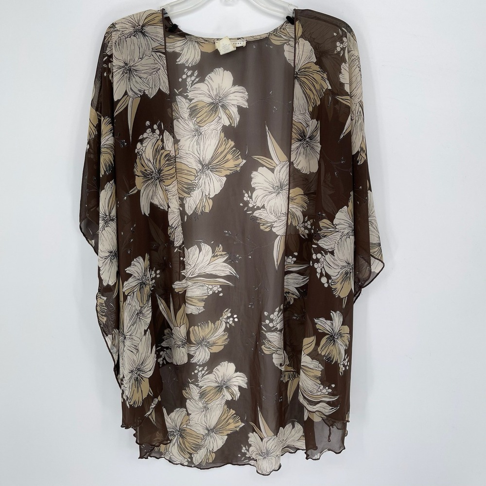 Emory Park Women's Brown‎ Floral Sheer Chiffon Kimono Cardigan Size L